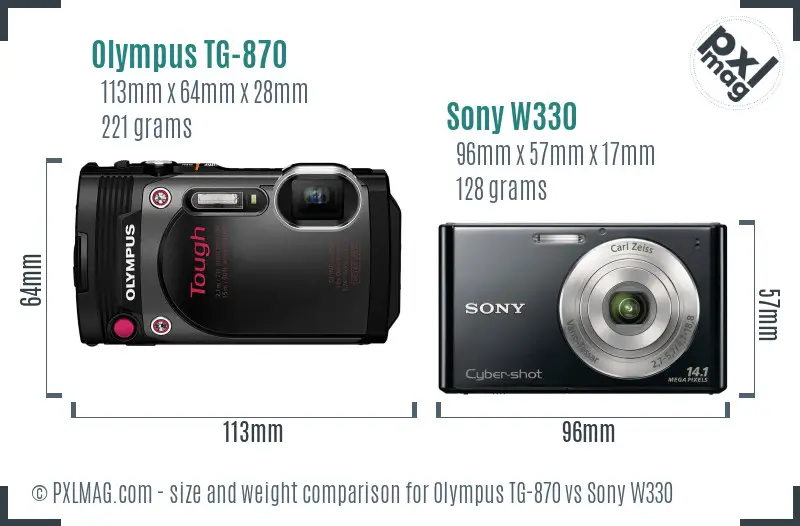 Olympus TG-870 vs Sony W330 size comparison