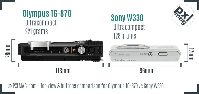 Olympus TG-870 vs Sony W330 top view buttons comparison