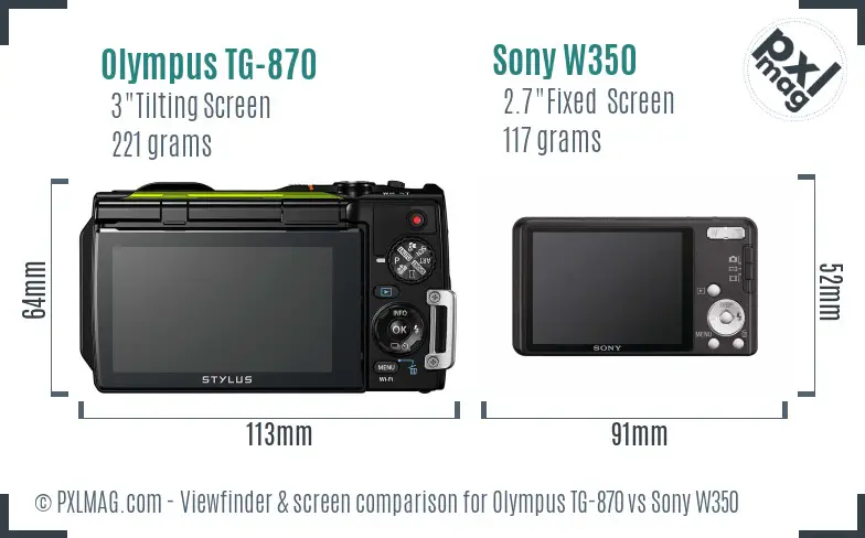 Olympus TG-870 vs Sony W350 Screen and Viewfinder comparison