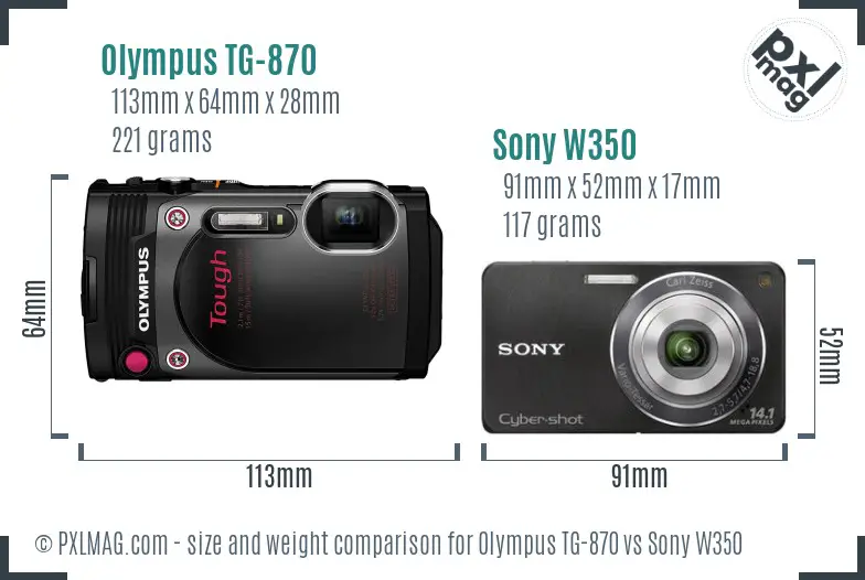 Olympus TG-870 vs Sony W350 size comparison