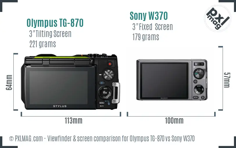 Olympus TG-870 vs Sony W370 Screen and Viewfinder comparison
