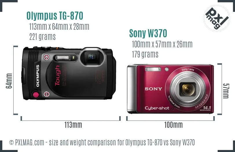 Olympus TG-870 vs Sony W370 size comparison