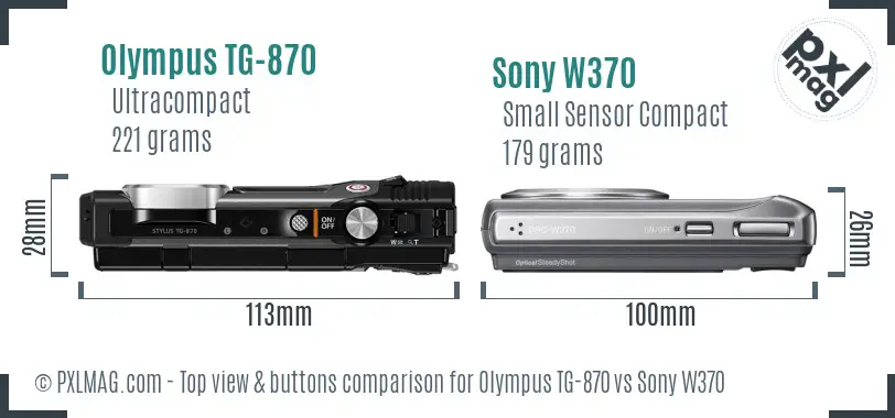 Olympus TG-870 vs Sony W370 top view buttons comparison