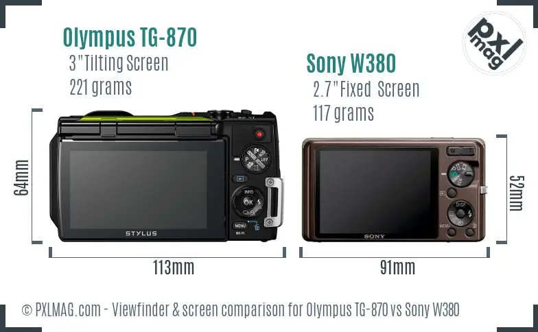 Olympus TG-870 vs Sony W380 Screen and Viewfinder comparison