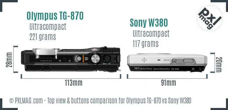 Olympus TG-870 vs Sony W380 top view buttons comparison