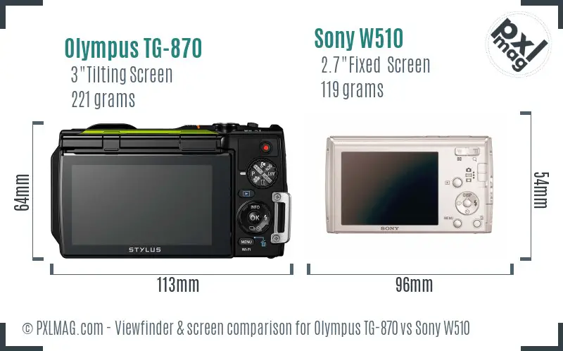 Olympus TG-870 vs Sony W510 Screen and Viewfinder comparison
