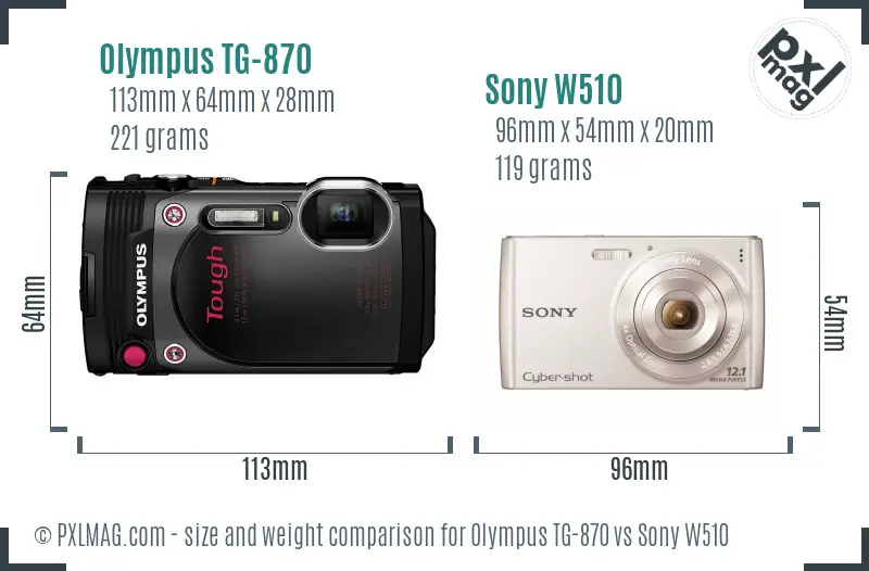 Olympus TG-870 vs Sony W510 size comparison