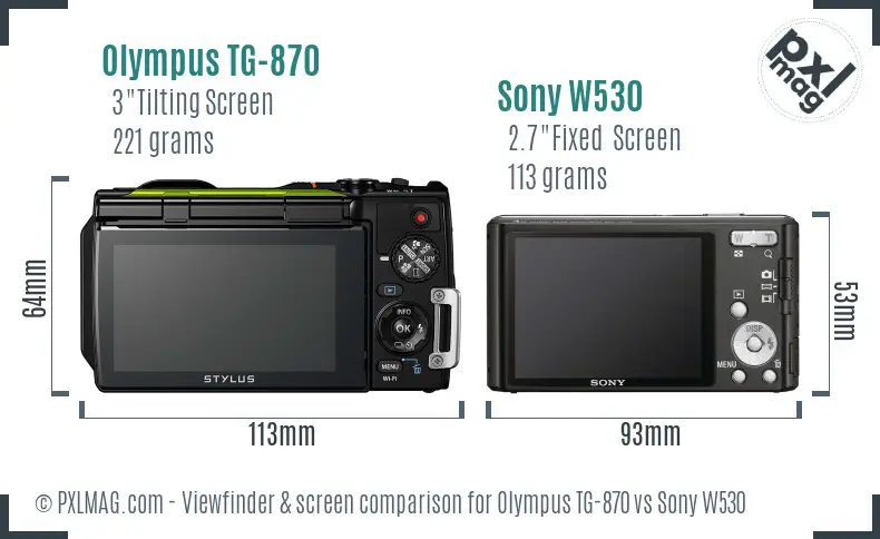 Olympus TG-870 vs Sony W530 Screen and Viewfinder comparison