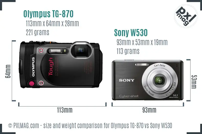 Olympus TG-870 vs Sony W530 size comparison