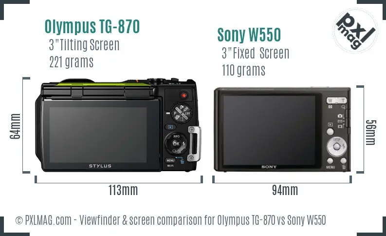 Olympus TG-870 vs Sony W550 Screen and Viewfinder comparison