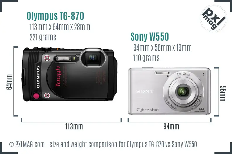 Olympus TG-870 vs Sony W550 size comparison
