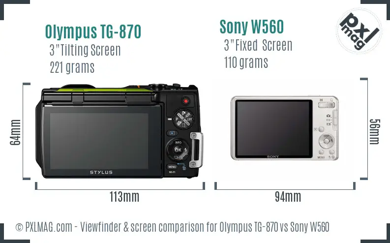 Olympus TG-870 vs Sony W560 Screen and Viewfinder comparison