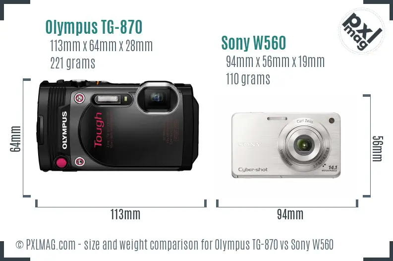 Olympus TG-870 vs Sony W560 size comparison