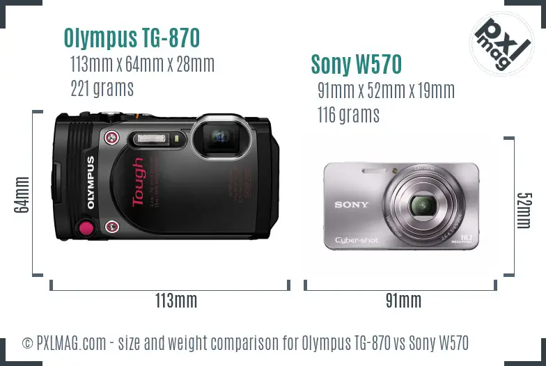 Olympus TG-870 vs Sony W570 size comparison