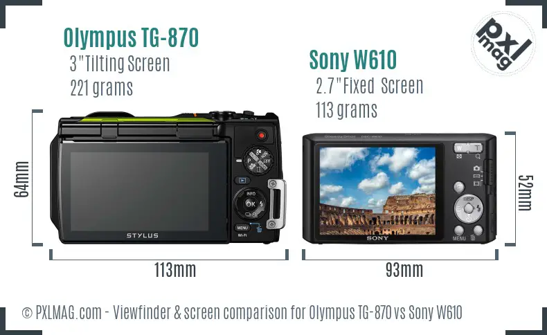 Olympus TG-870 vs Sony W610 Screen and Viewfinder comparison