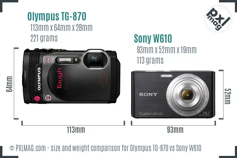 Olympus TG-870 vs Sony W610 size comparison