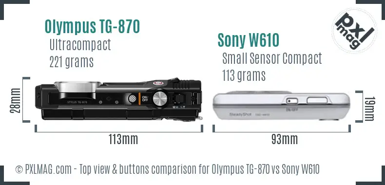 Olympus TG-870 vs Sony W610 top view buttons comparison