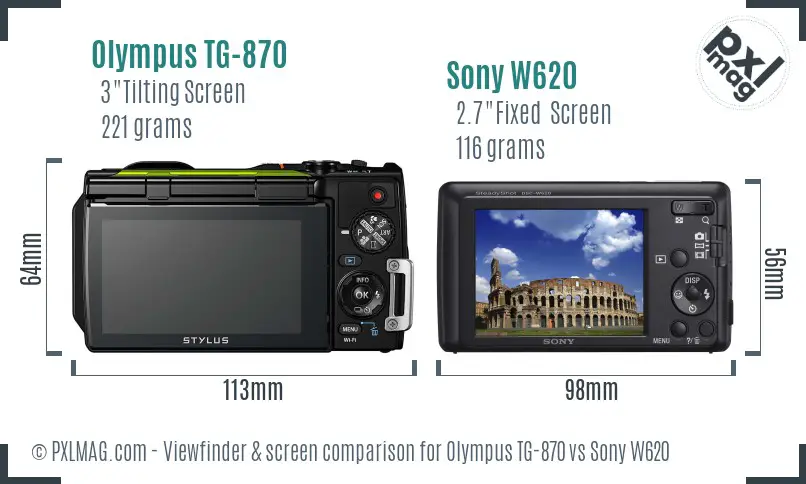 Olympus TG-870 vs Sony W620 Screen and Viewfinder comparison