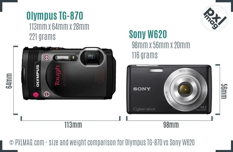 Olympus TG-870 vs Sony W620 size comparison