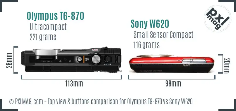 Olympus TG-870 vs Sony W620 top view buttons comparison