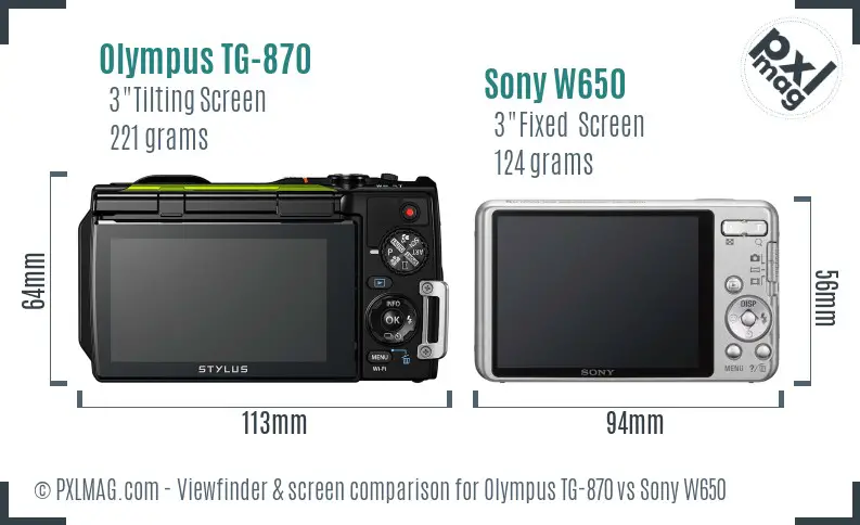 Olympus TG-870 vs Sony W650 Screen and Viewfinder comparison