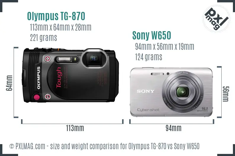Olympus TG-870 vs Sony W650 size comparison