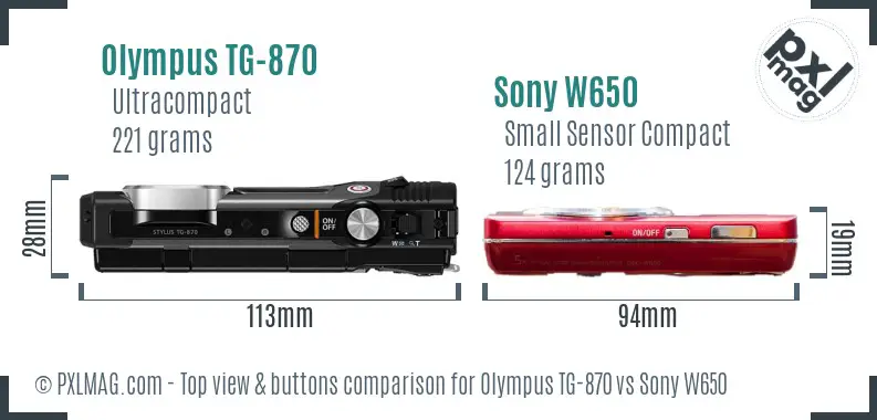 Olympus TG-870 vs Sony W650 top view buttons comparison