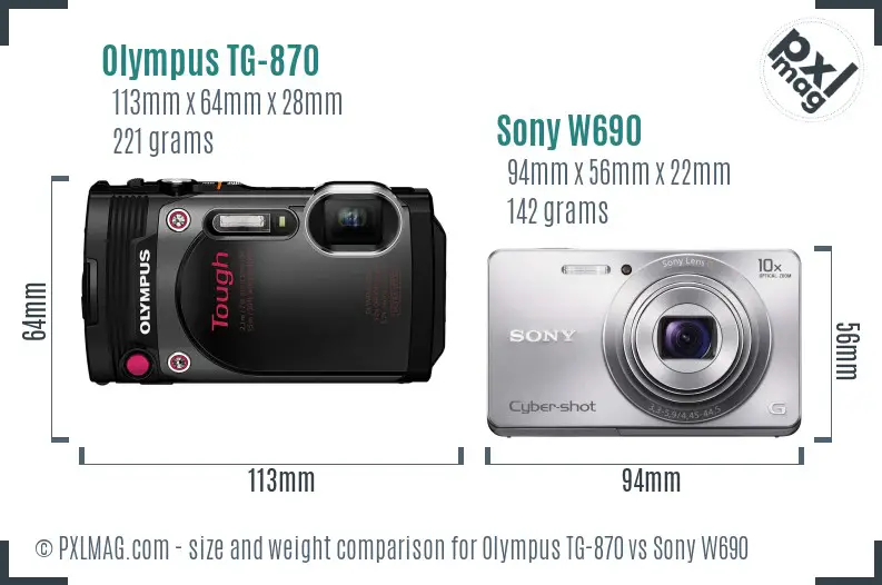 Olympus TG-870 vs Sony W690 size comparison
