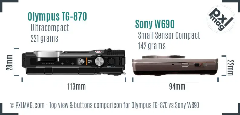 Olympus TG-870 vs Sony W690 top view buttons comparison