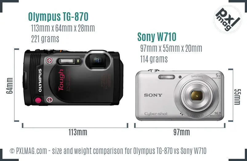 Olympus TG-870 vs Sony W710 size comparison