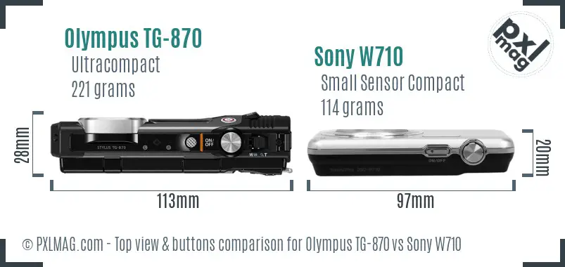 Olympus TG-870 vs Sony W710 top view buttons comparison