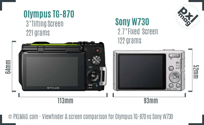 Olympus TG-870 vs Sony W730 Screen and Viewfinder comparison