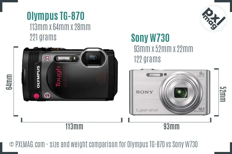 Olympus TG-870 vs Sony W730 size comparison