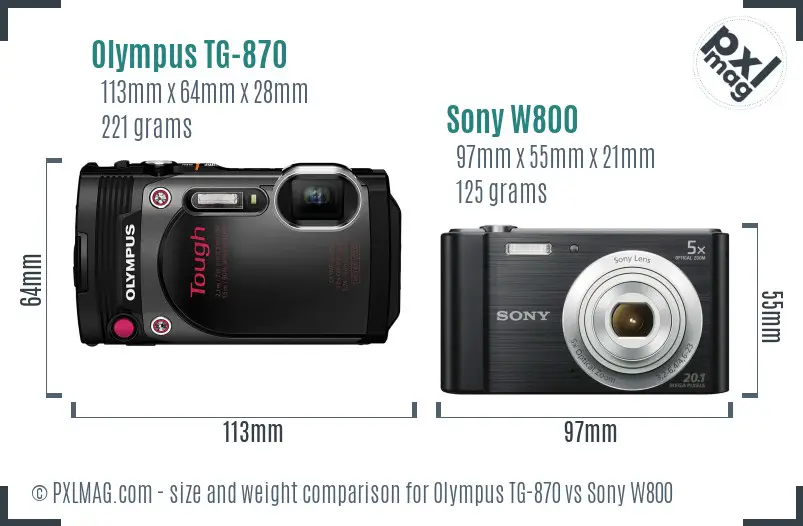 Olympus TG-870 vs Sony W800 size comparison
