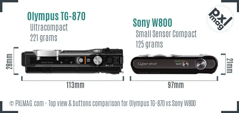 Olympus TG-870 vs Sony W800 top view buttons comparison