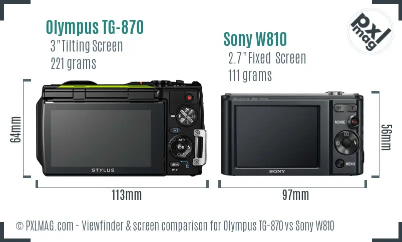 Olympus TG-870 vs Sony W810 Screen and Viewfinder comparison