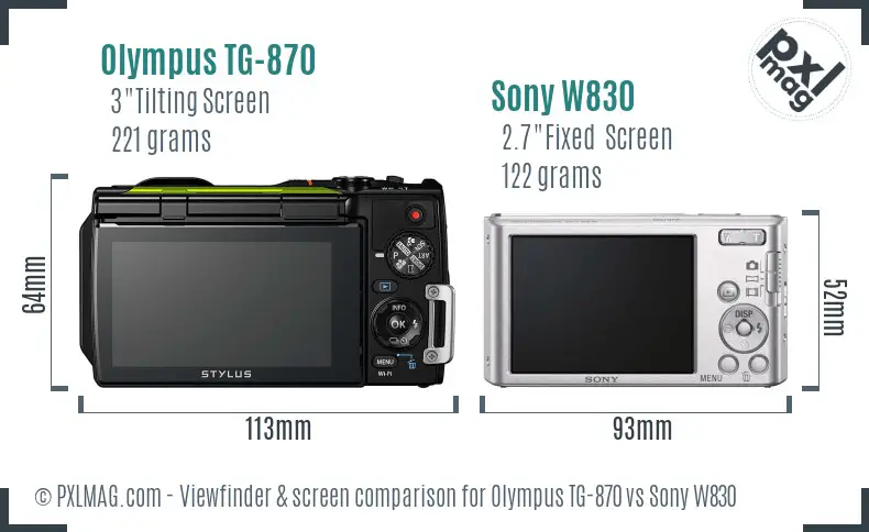 Olympus TG-870 vs Sony W830 Screen and Viewfinder comparison
