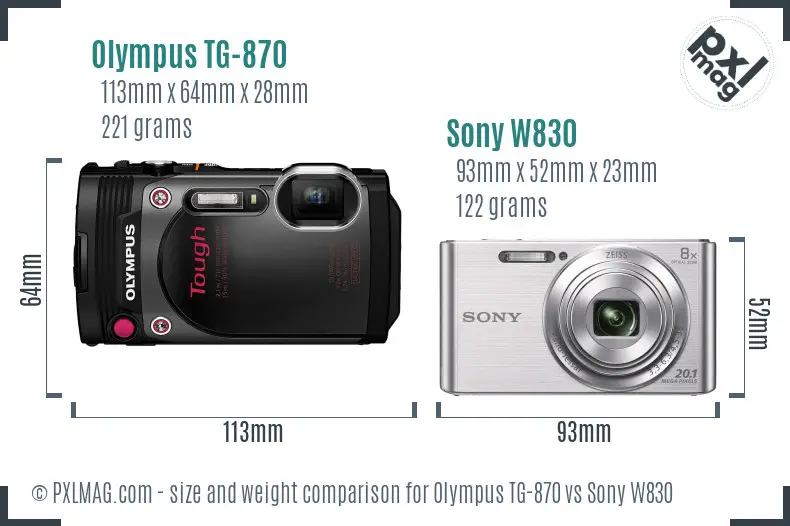 Olympus TG-870 vs Sony W830 size comparison