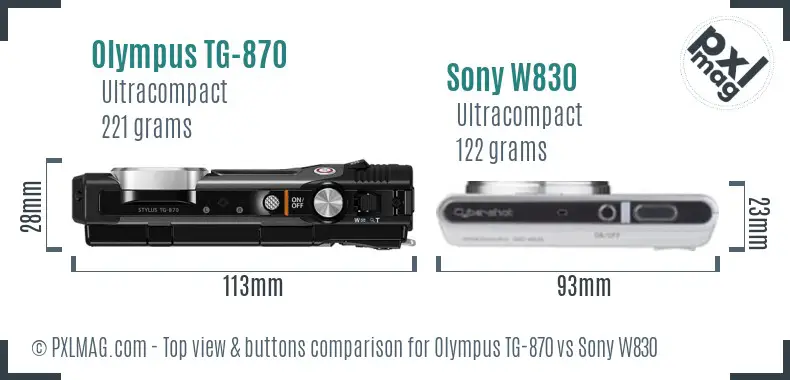 Olympus TG-870 vs Sony W830 top view buttons comparison