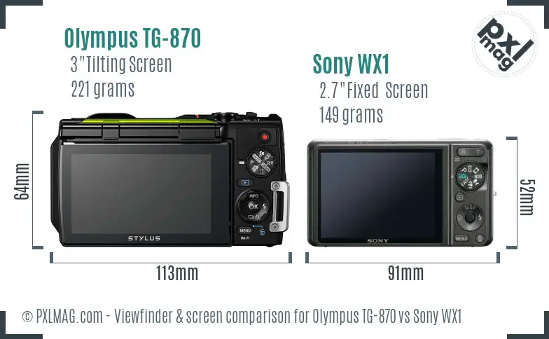 Olympus TG-870 vs Sony WX1 Screen and Viewfinder comparison