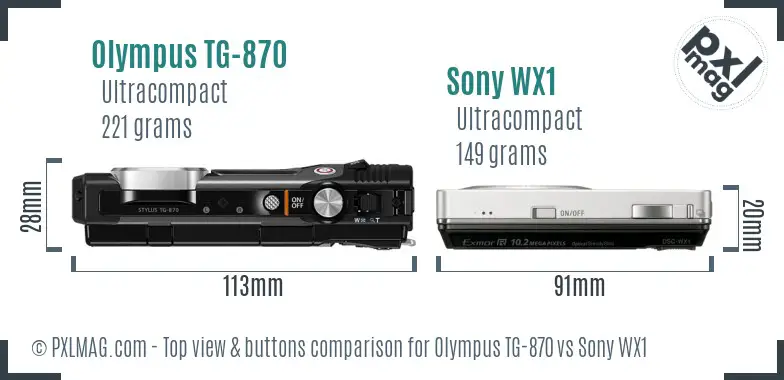 Olympus TG-870 vs Sony WX1 top view buttons comparison