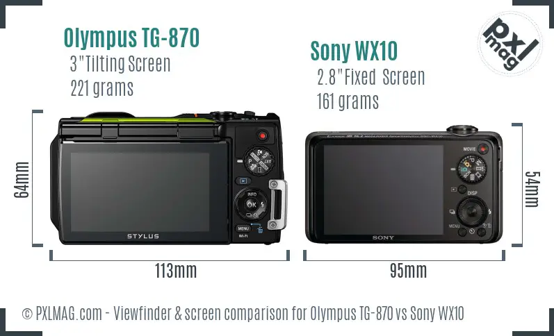 Olympus TG-870 vs Sony WX10 Screen and Viewfinder comparison
