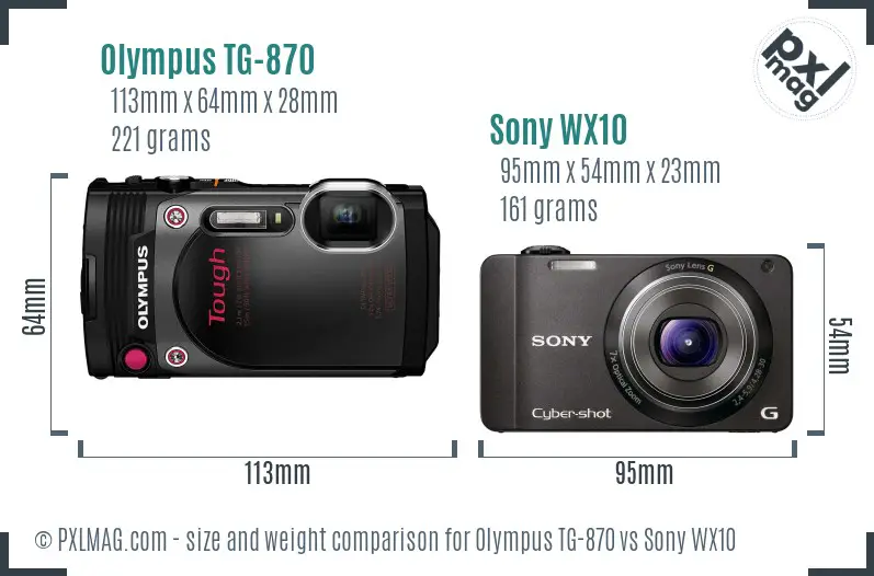 Olympus TG-870 vs Sony WX10 size comparison