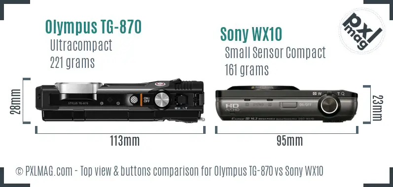 Olympus TG-870 vs Sony WX10 top view buttons comparison
