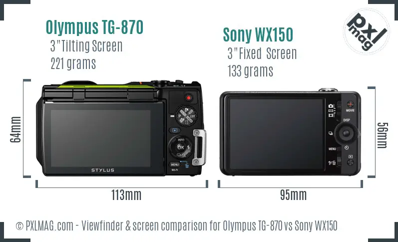 Olympus TG-870 vs Sony WX150 Screen and Viewfinder comparison