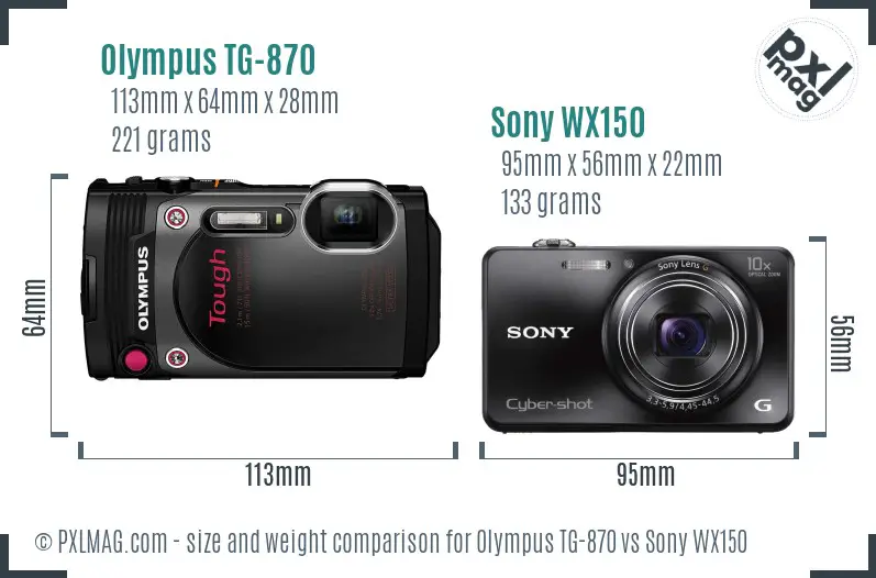 Olympus TG-870 vs Sony WX150 size comparison
