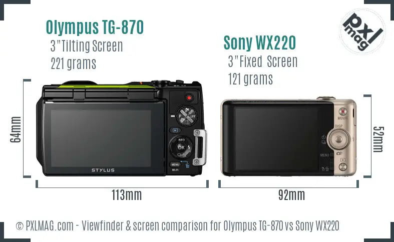 Olympus TG-870 vs Sony WX220 Screen and Viewfinder comparison