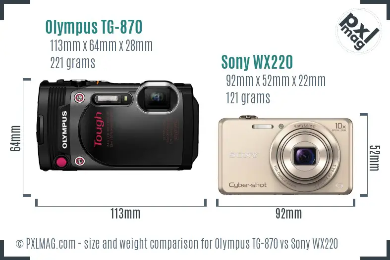 Olympus TG-870 vs Sony WX220 size comparison
