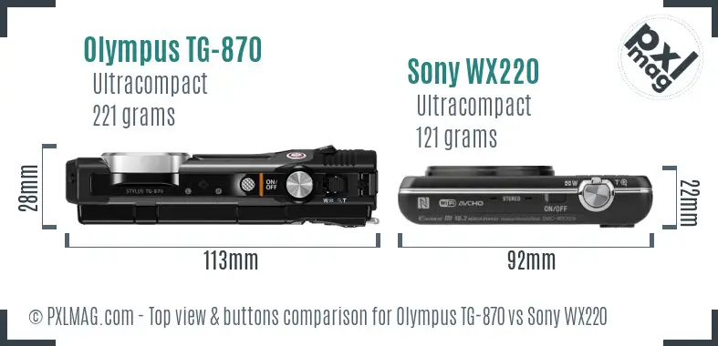 Olympus TG-870 vs Sony WX220 top view buttons comparison