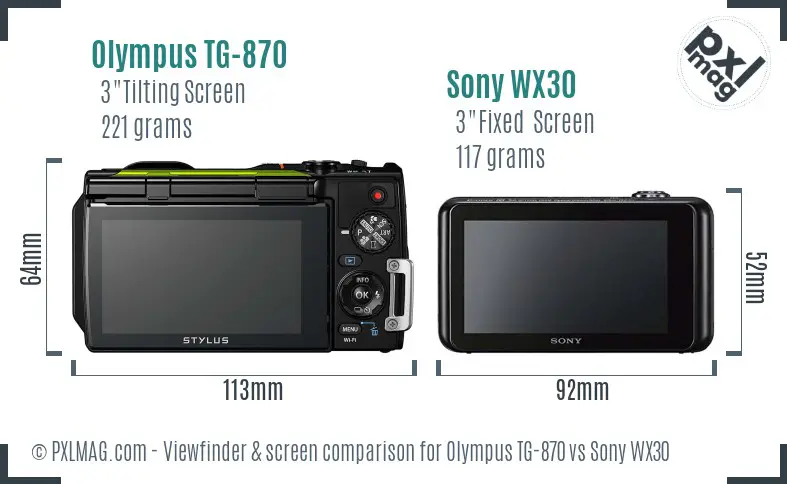 Olympus TG-870 vs Sony WX30 Screen and Viewfinder comparison